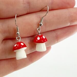 Small Red Mushroom Dangle Earrings